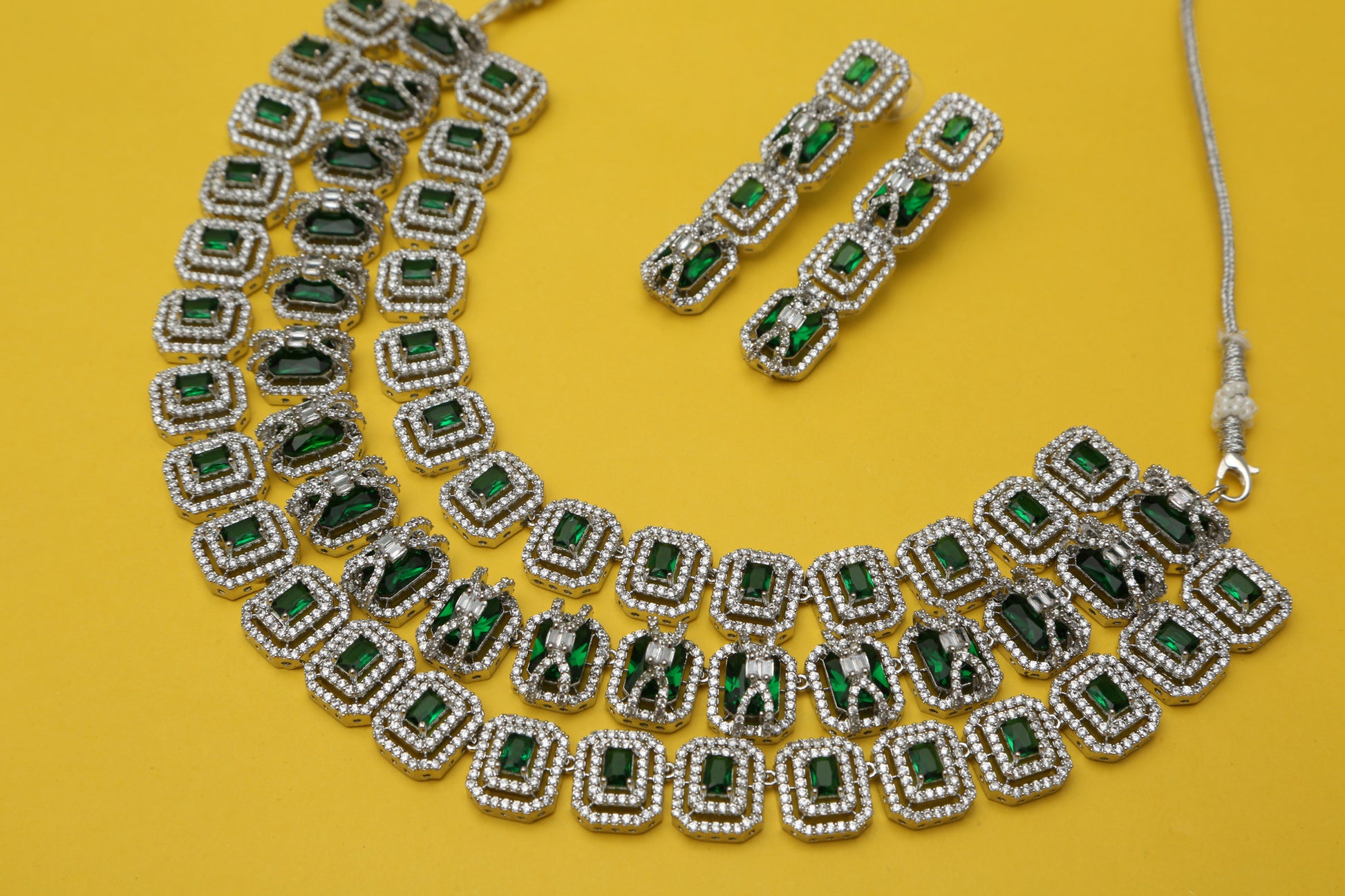Daisy CZ Triple Layered Designer Necklace set - Chaandi Rivaaz