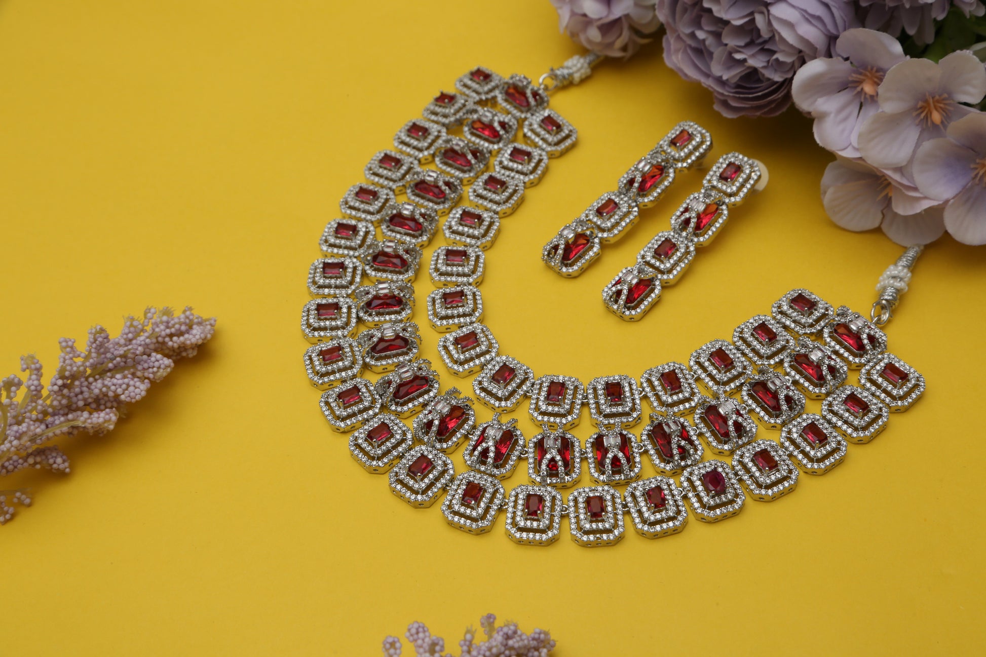 Daisy CZ Triple Layered Designer Necklace set - Chaandi Rivaaz
