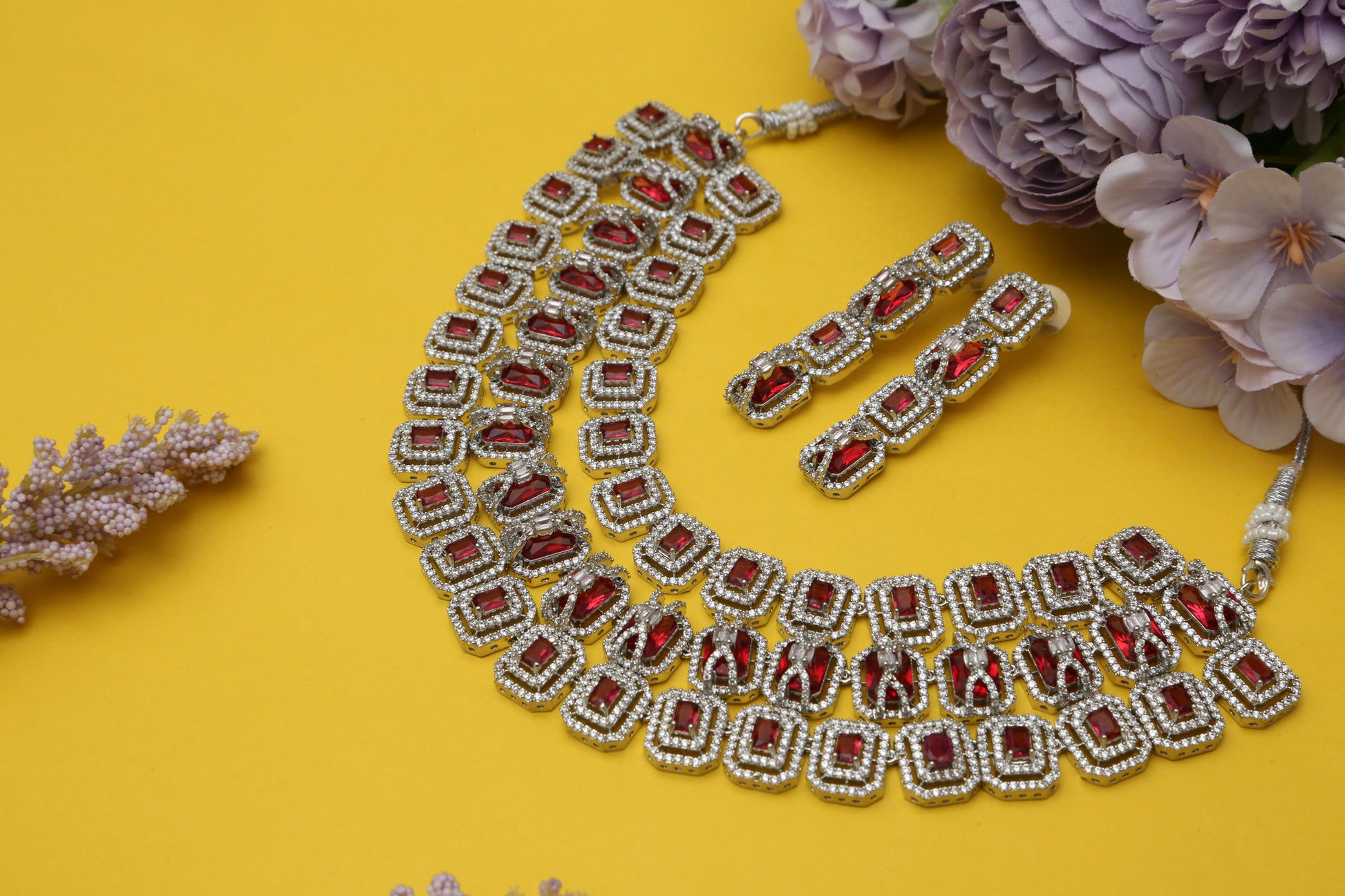 Daisy CZ Triple Layered Designer Necklace set - Chaandi Rivaaz