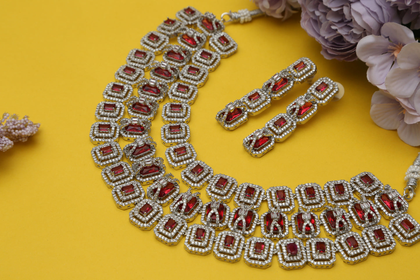 Daisy CZ Triple Layered Designer Necklace set - Chaandi Rivaaz