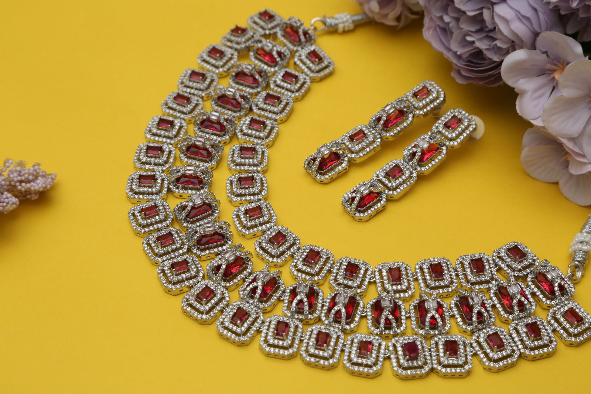 Daisy CZ Triple Layered Designer Necklace set - Chaandi Rivaaz