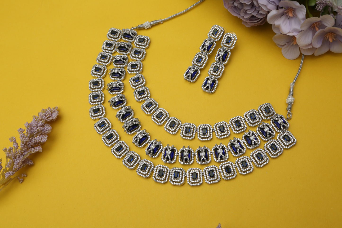 Daisy CZ Triple Layered Designer Necklace set - Chaandi Rivaaz