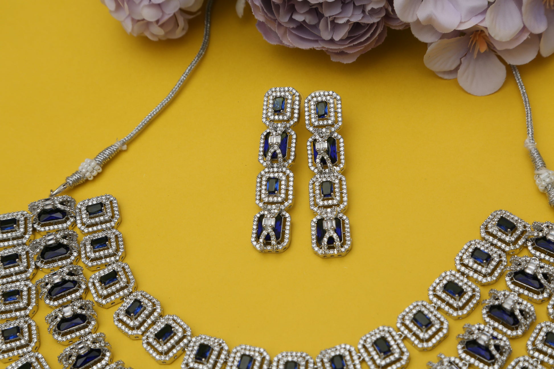 Daisy CZ Triple Layered Designer Necklace set - Chaandi Rivaaz
