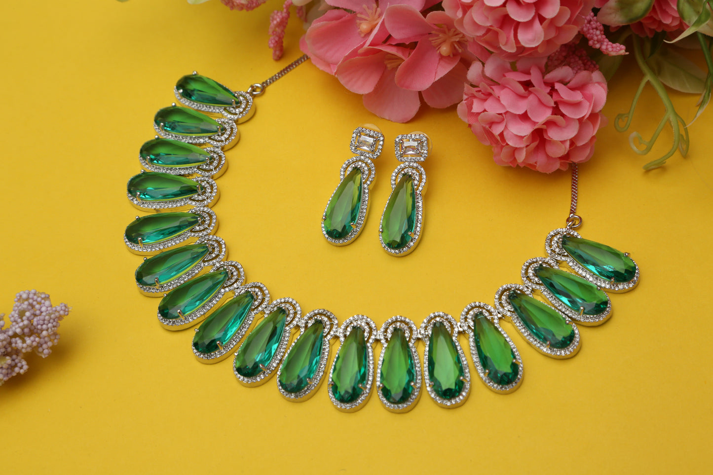 Elegant CZ Designer Necklace Set - Chaandi Rivaaz