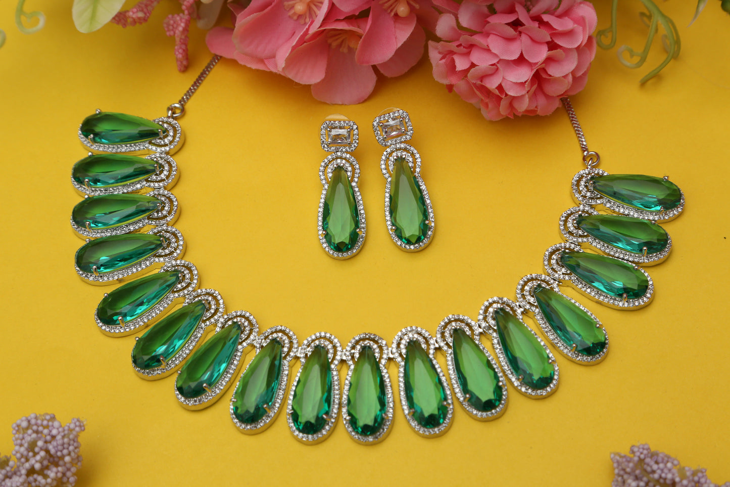 Elegant CZ Designer Necklace Set - Chaandi Rivaaz