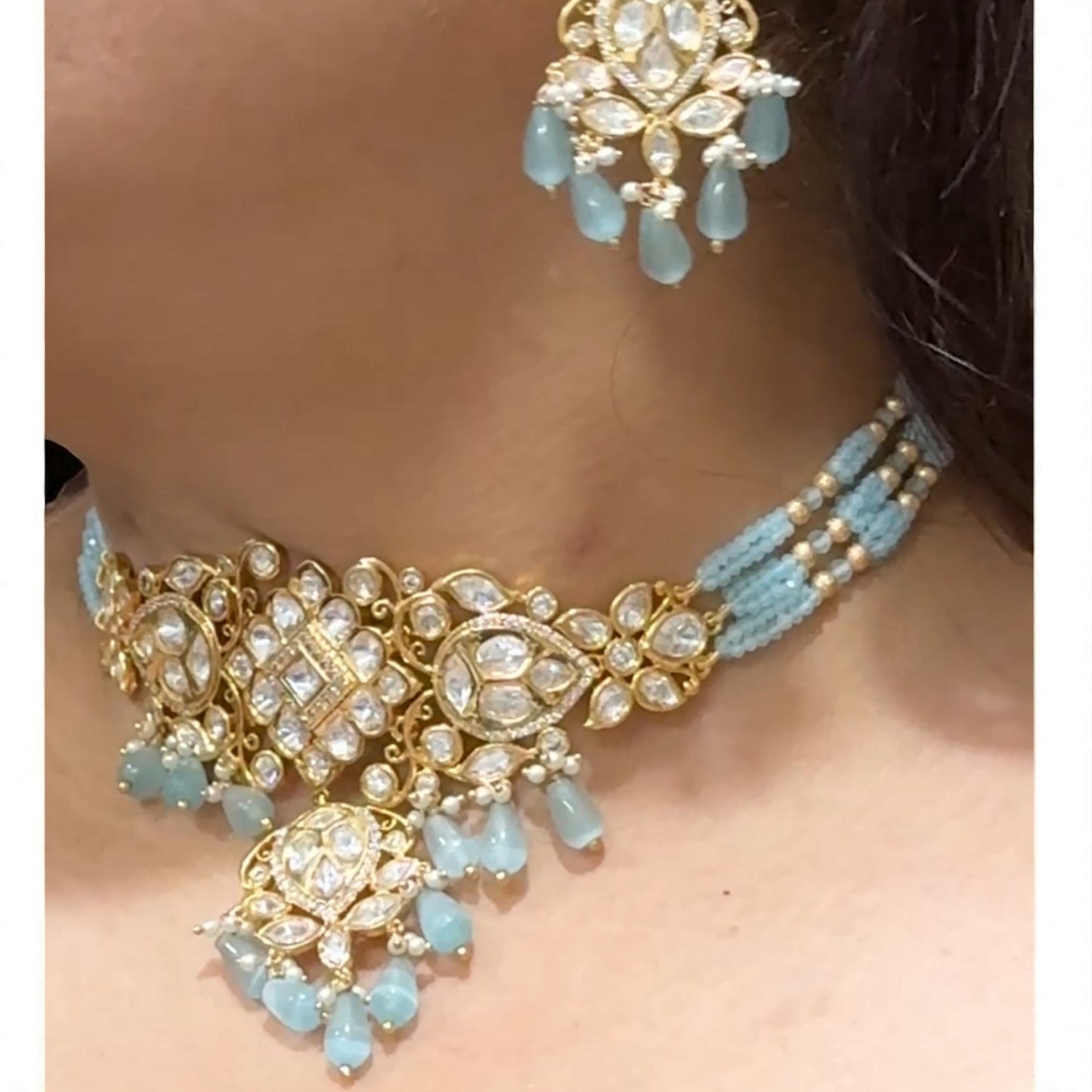 Royal Turquoise Polki Choker set