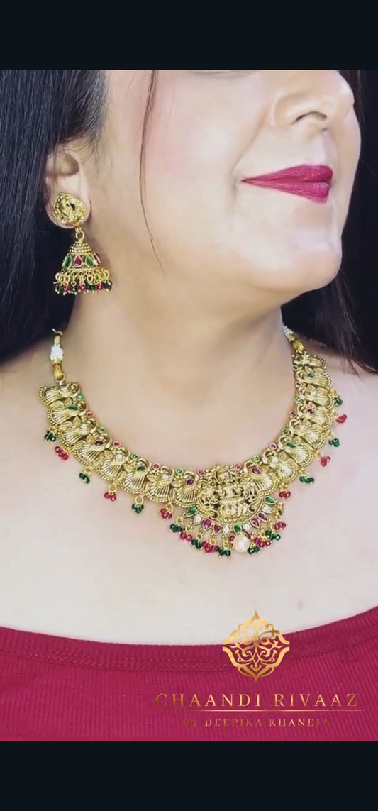 Beautiful Mahalakshmi Designer Necklace Set - Chaandi Rivaaz
