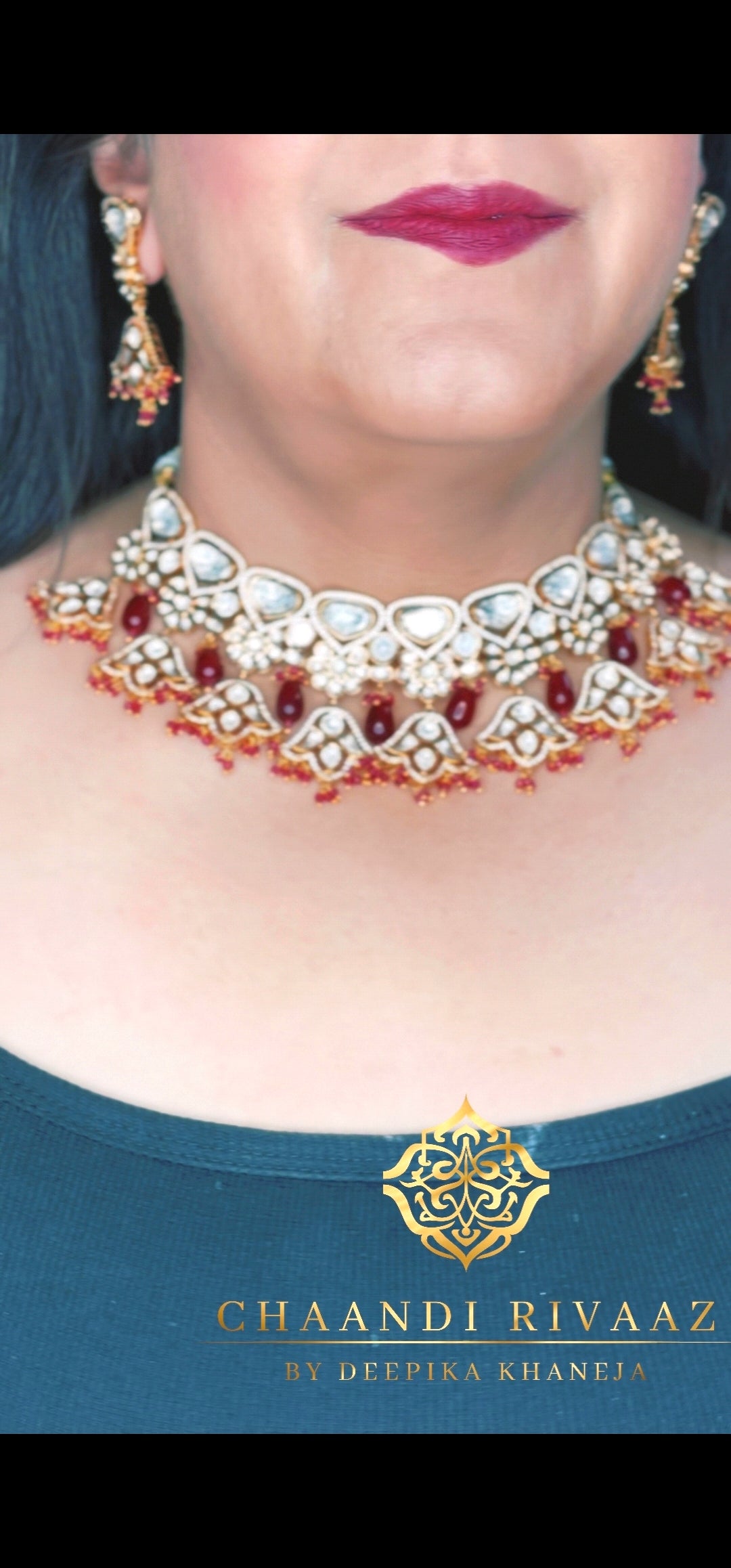 Ruby Polki Designer Necklace set - Chaandi Rivaaz