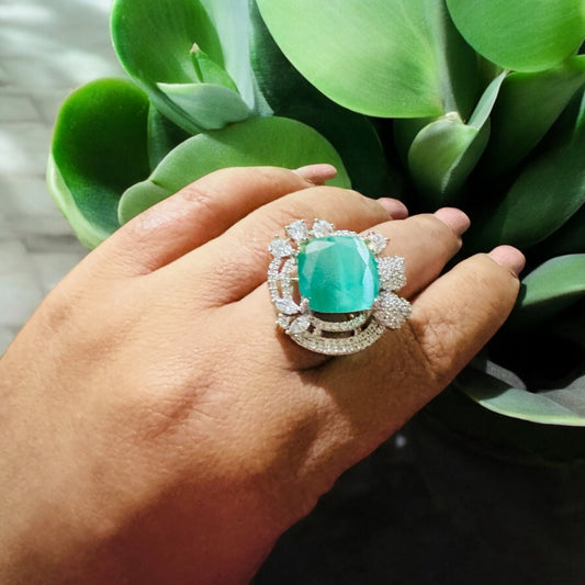 Beautiful Turquoise Diamond Cocktail Ring - Chaandi Rivaaz