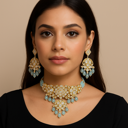 Royal Turquoise Polki Choker set