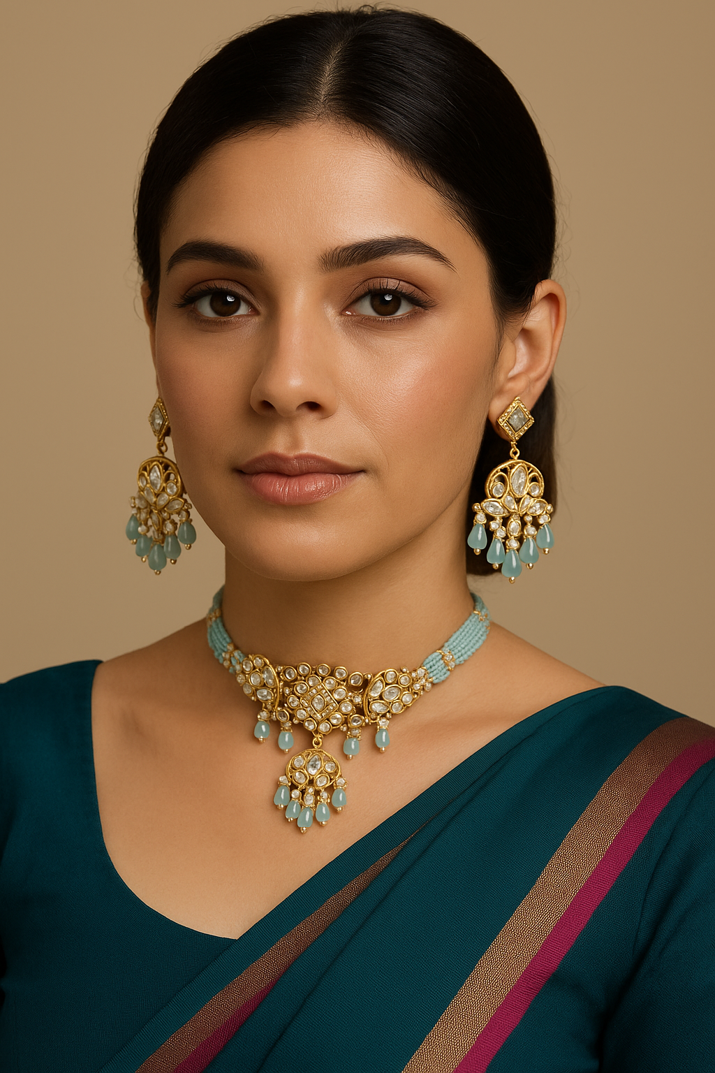 Royal Turquoise Polki Choker set
