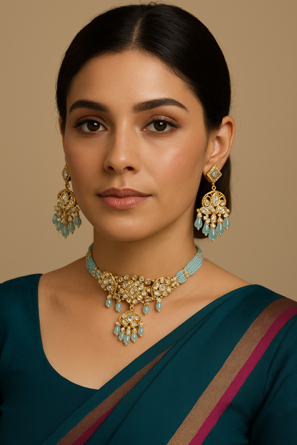 Royal Turquoise Polki Choker set