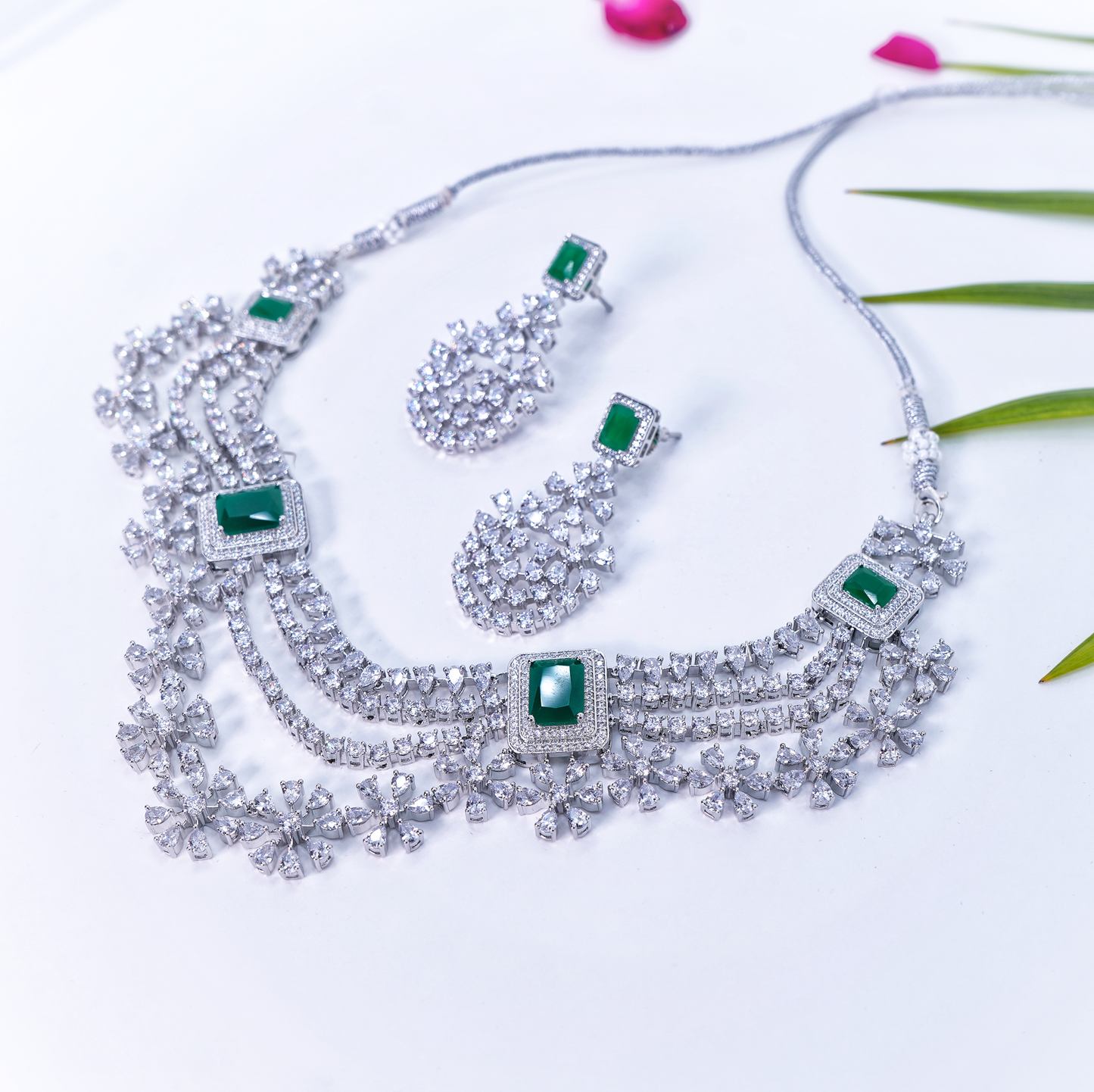 Raina Floral CZ Designer Necklace Set