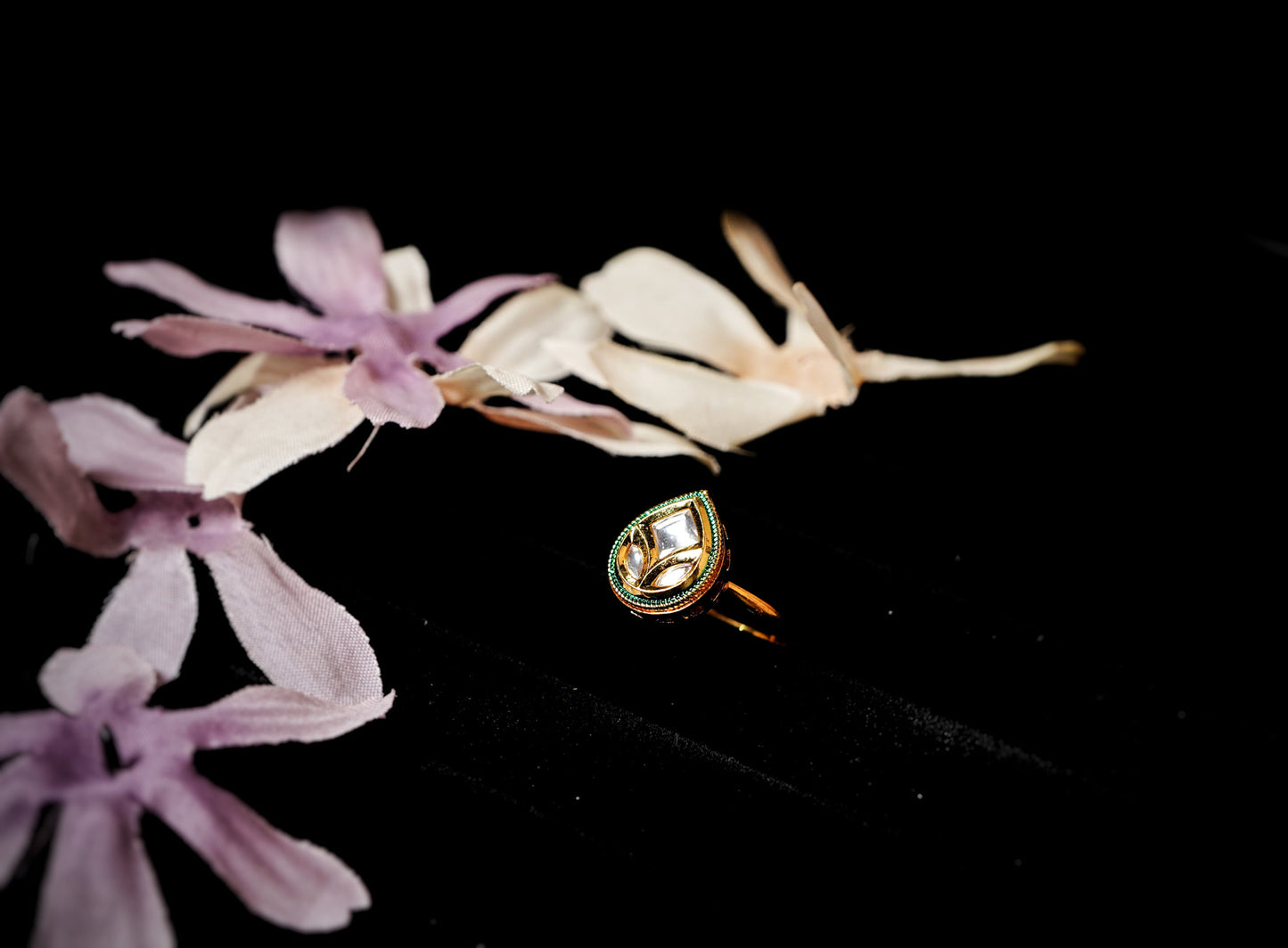 Diya’s Leaf Designer Kundan Rings