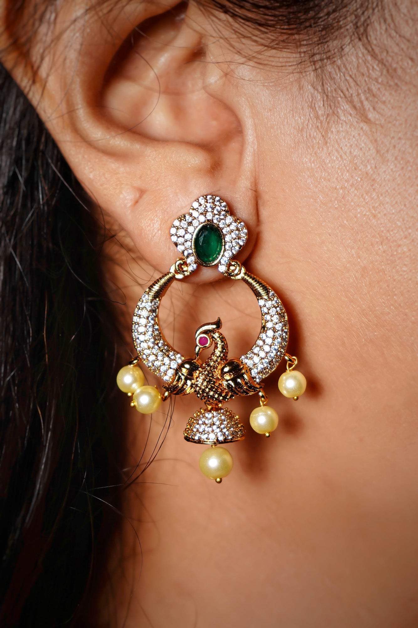 Beautiful Single Peacock CZ Designer Earrings