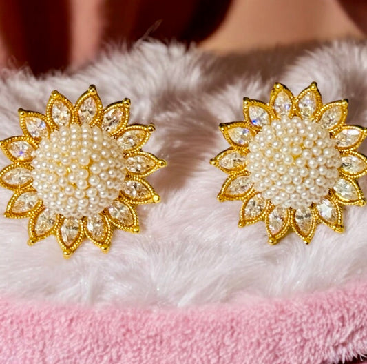 Flower Designer Pearl Earrings - Chaandi Rivaaz