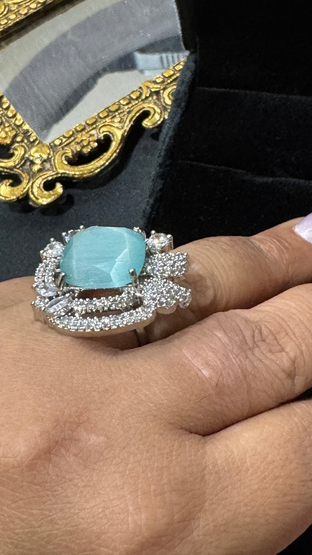 Beautiful Turquoise Diamond Cocktail Ring