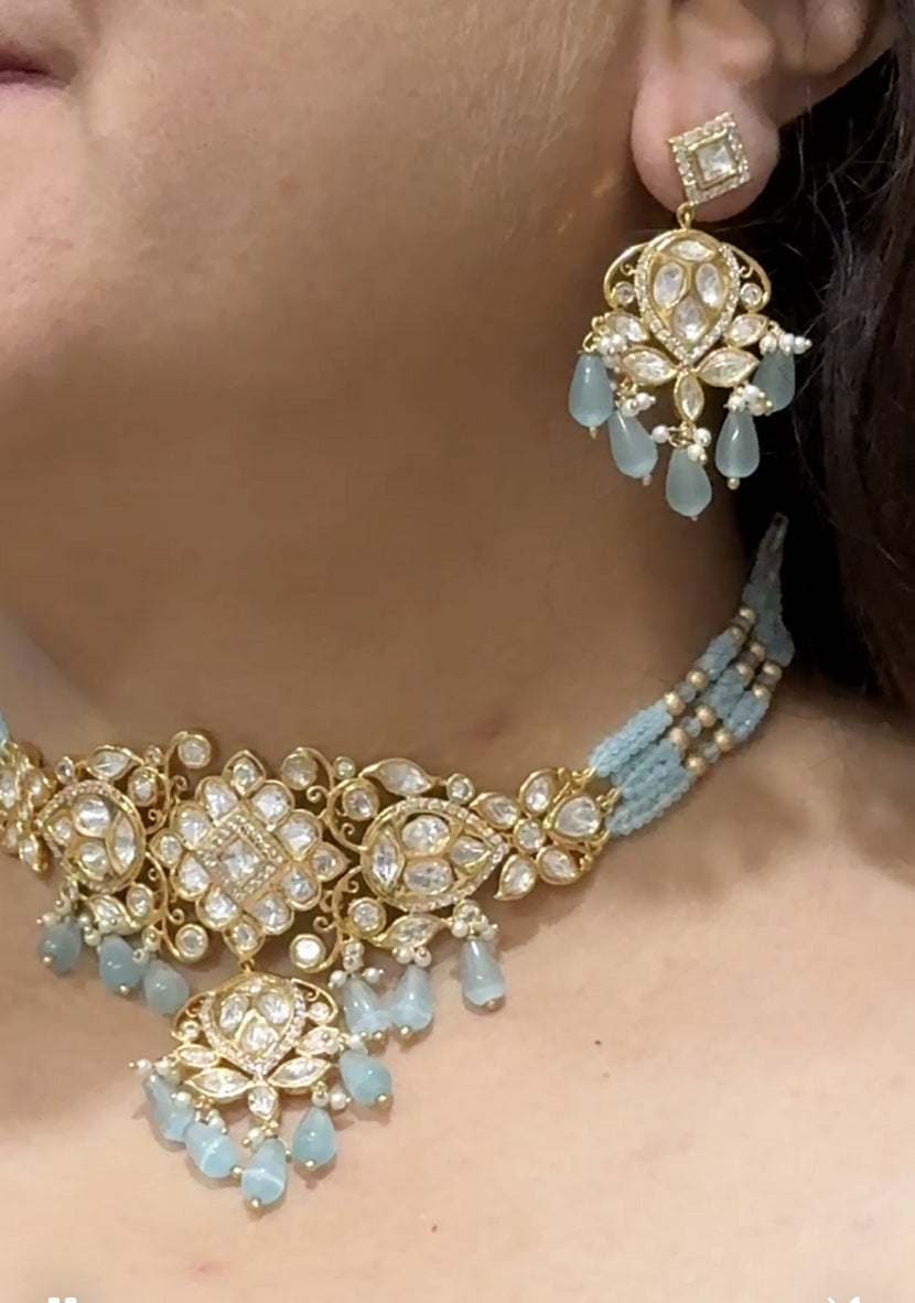 Royal Turquoise Polki Choker set