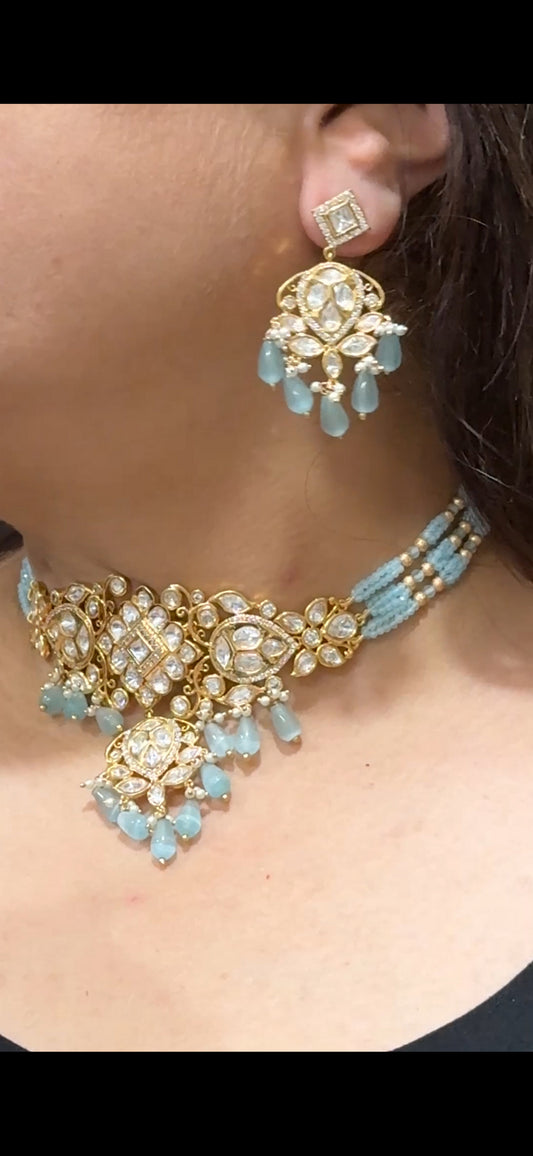 Royal Turquoise Polki Choker set