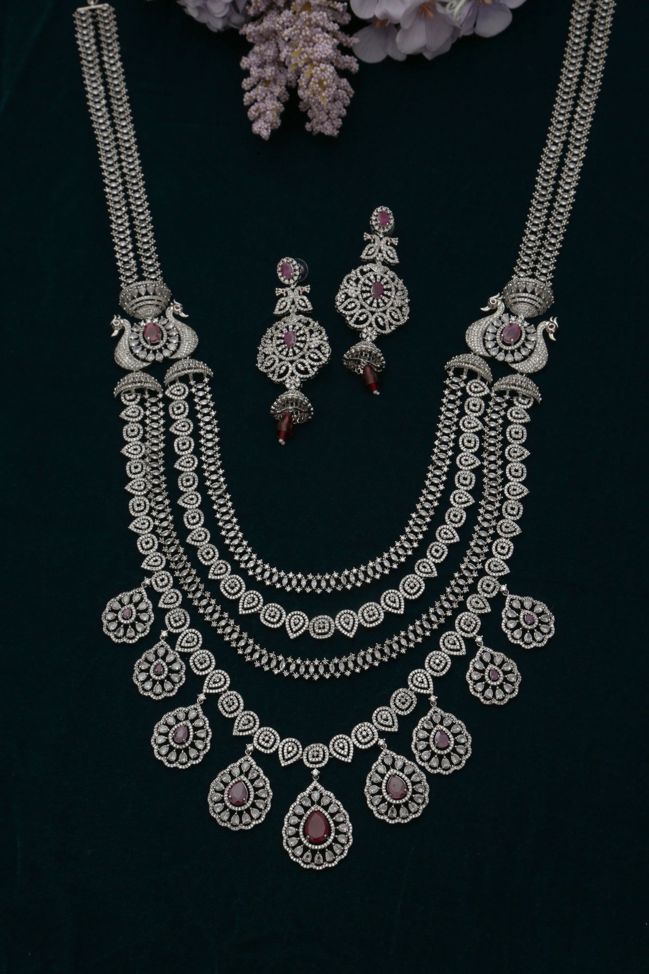 Ella's Diamond Silver Long Necklace set - Chaandi Rivaaz