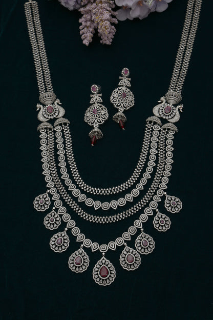 Ella's Diamond Silver Long Necklace set - Chaandi Rivaaz