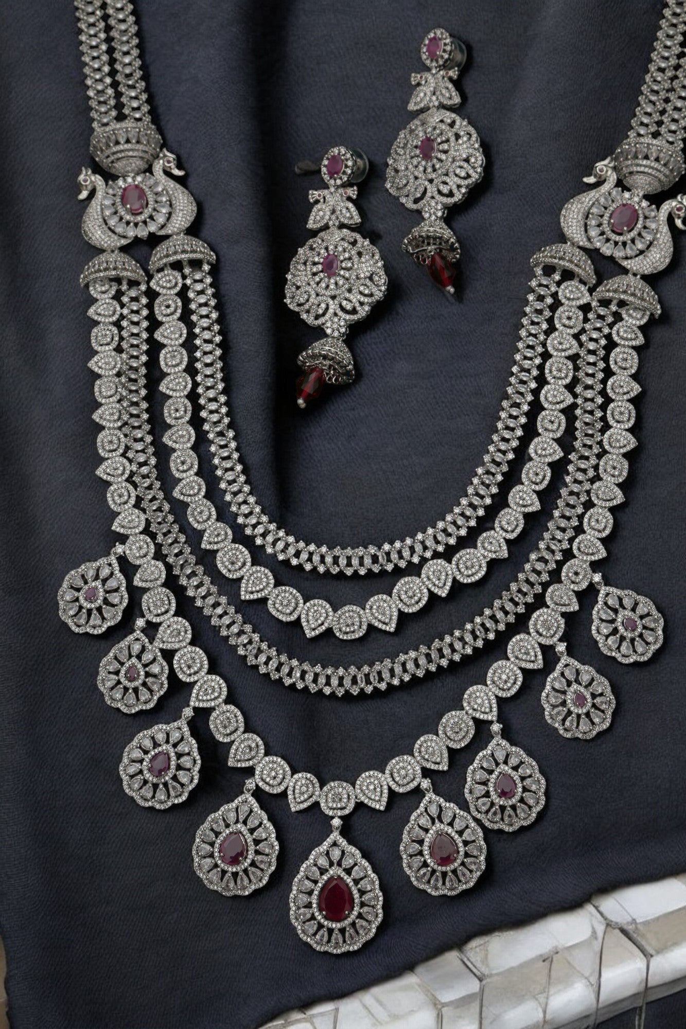 Ella's Diamond Silver Long Necklace set - Chaandi Rivaaz