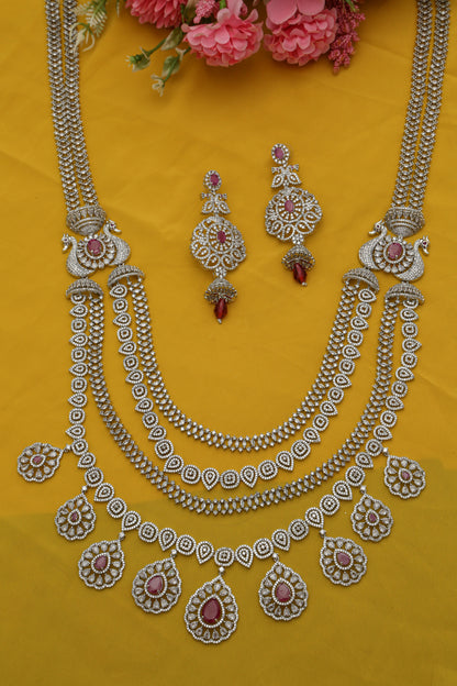 Ella's Diamond Silver Long Necklace set - Chaandi Rivaaz