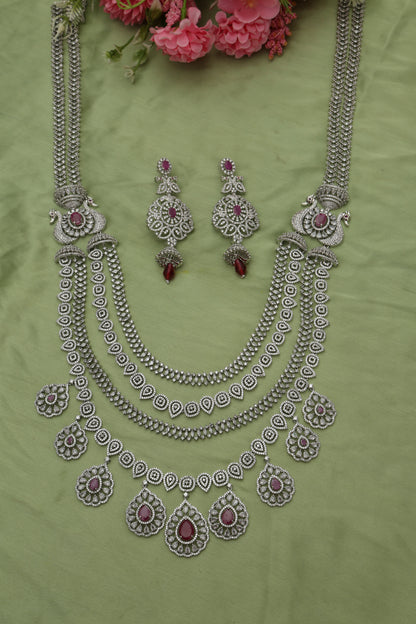 Ella's Diamond Silver Long Necklace set - Chaandi Rivaaz