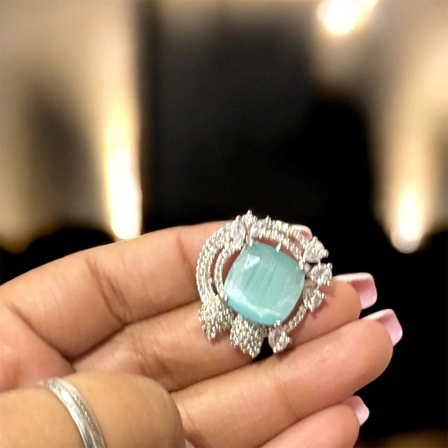 Beautiful Turquoise Diamond Cocktail Ring
