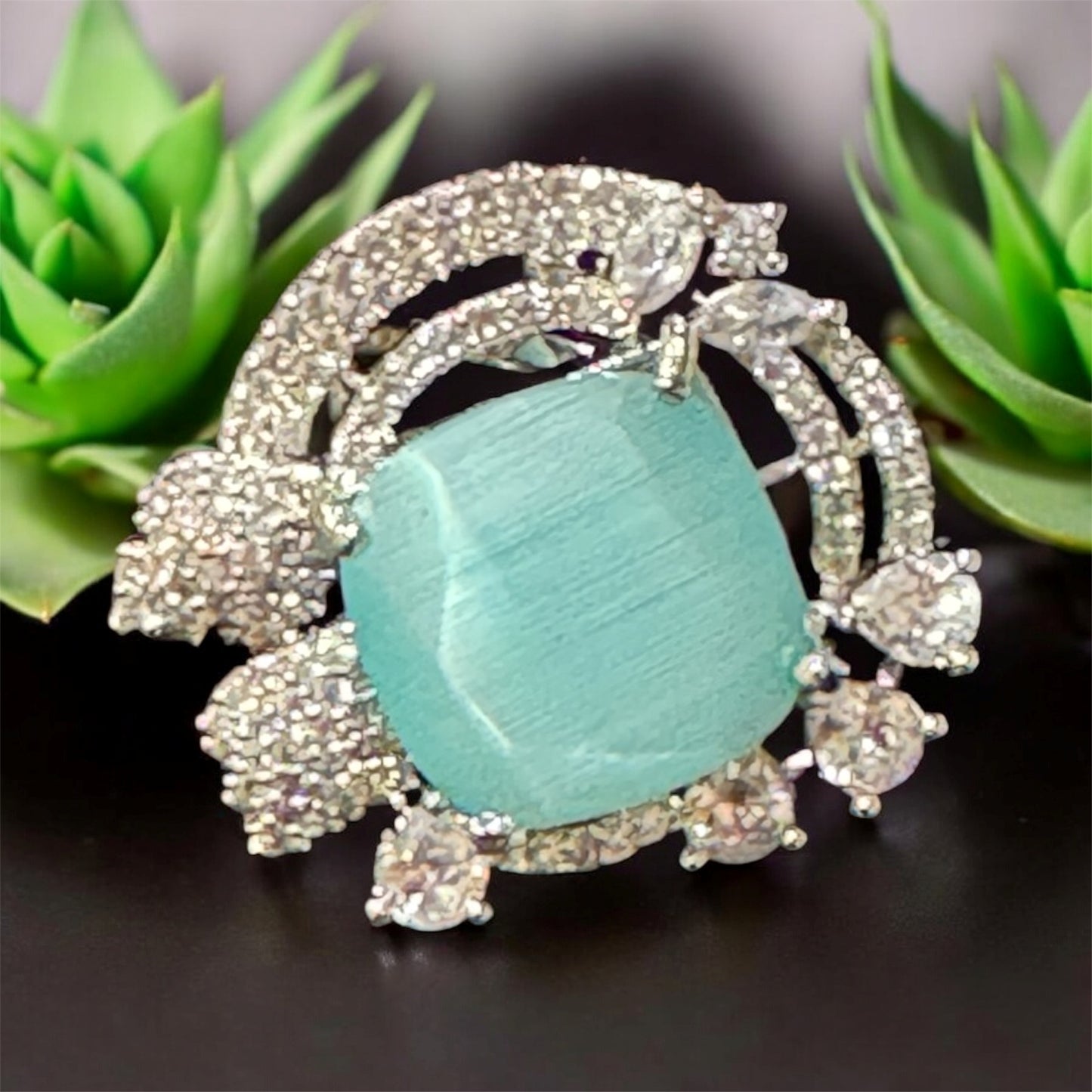 Beautiful Turquoise Diamond Cocktail Ring